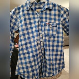 Hollister Blue and White Plaid Shirt SIZE SMALL